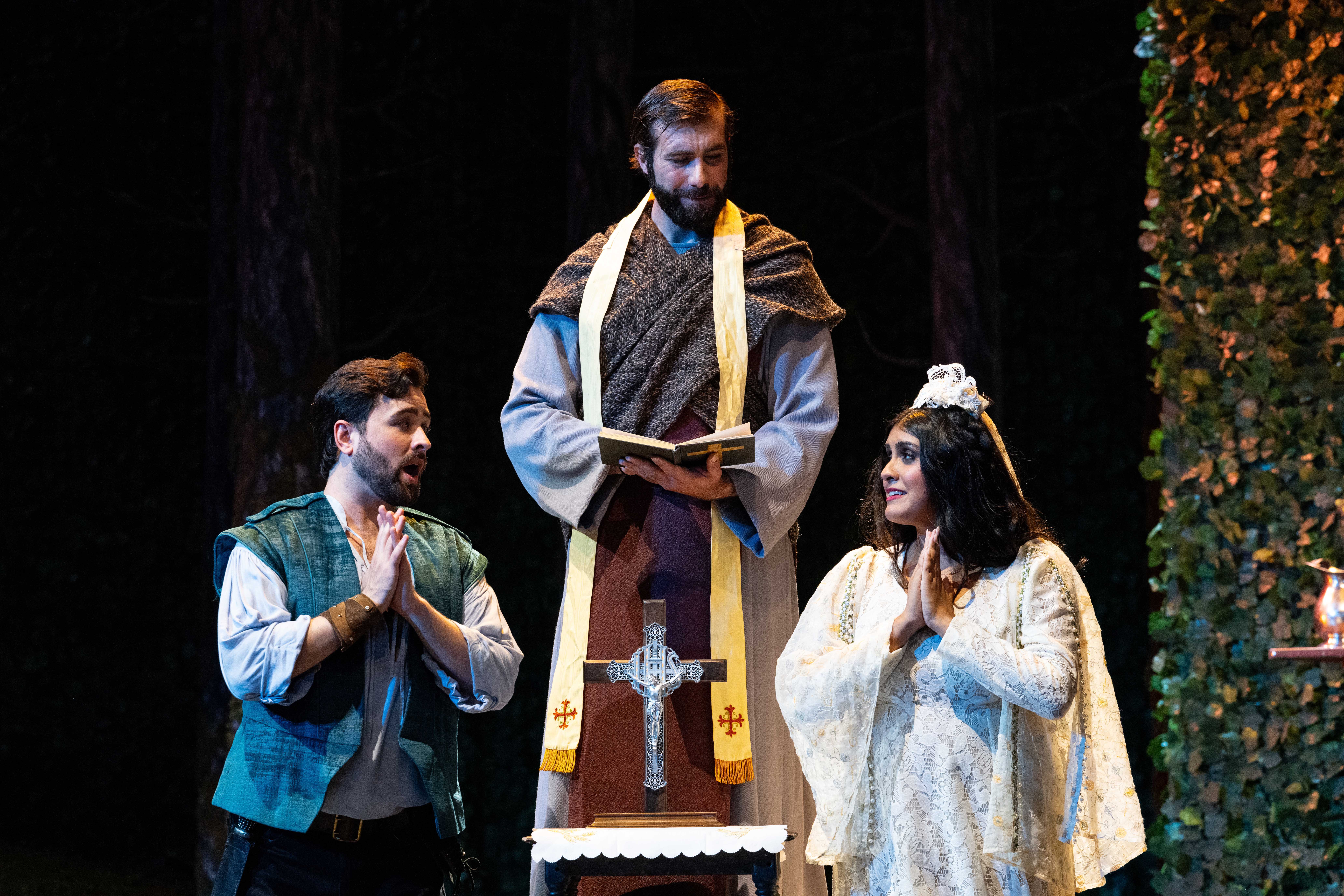 From L to R: Joshua Sanders, Vartan Gabrielian, and Melissa Sondhi in Opera San José’s all-new production of "Romeo and Juliet" September 9-24 at the California Theatre. 
Photo credit: Kristen Loken